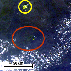 図9: 2012年1月20日観測Aqua画像による福徳岡ノ場付近