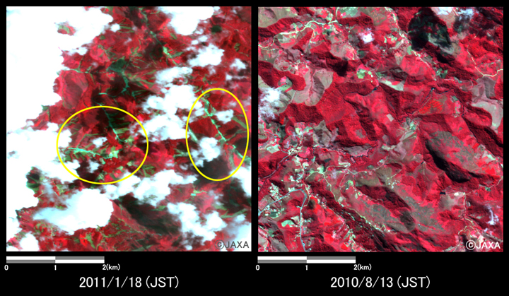 }2: Nova Friburgokt߂̓yЊQ̗lq(5km~5km̃GA)BFЊQ(2011N118)AEFЊQO(2010N813)