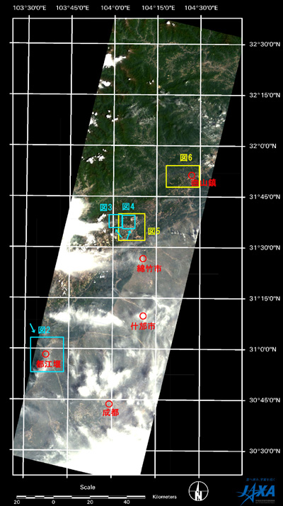 }1:2008N64Ɏ擾lȒnkВnAVNIR-2摜(R,G,B=oh3, 2, 1ŃJ[,Fg͐}2`4̂悻͈̔́AFg͐}5,6̂悻͈̔)