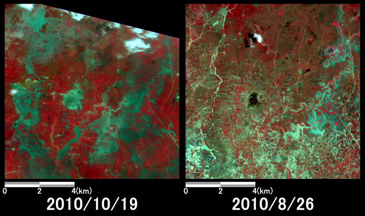 }3:J{WAPursatt߂̗lq(10km~10km̃GA)BFЊQ(2010N1019)AEFЊQO(2010N826)