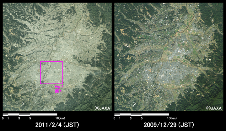 }3:ϑZpquvڃZTAAuj[Ec[Ŋϑꂽ{茧ss̍~D̗lq(20km~20km̃GAAFg͐}4͈̔)BFΌ(2011N24)AEFΑO(2009N1229)