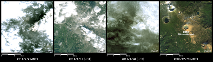 }3:ϑZpquvŊϑꂽVRxt߂̕΂̗lq(8km~8km̃GA)BFΌ(2011N22)AFΌ(2011N131)AEFΌ(2011N128)AEFΑO(2009N1229)