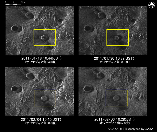 }4:ϑZpquv(ALOS)LohJ[_(PALSARGpT[)ɂ閶ARӂ̊g}(~O)B㍶2011N118(ΑO)A2011N130(}4E)A2011N214(}4)y2011N26(}4E)͕Ό̊ϑʂŁAꂼ̉gVRxB