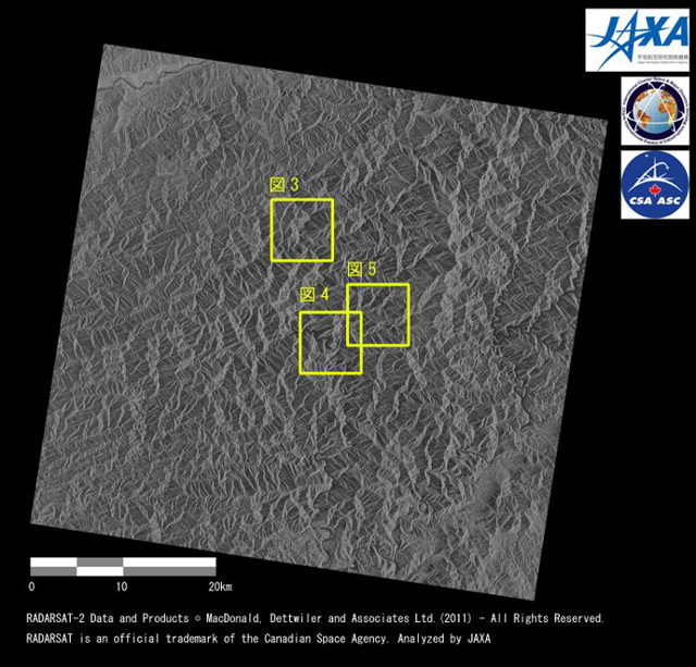 図2:災害後の2011年9月7日5時48分頃(日本時間)にRADARSAT-2観測により観測された奈良県画像