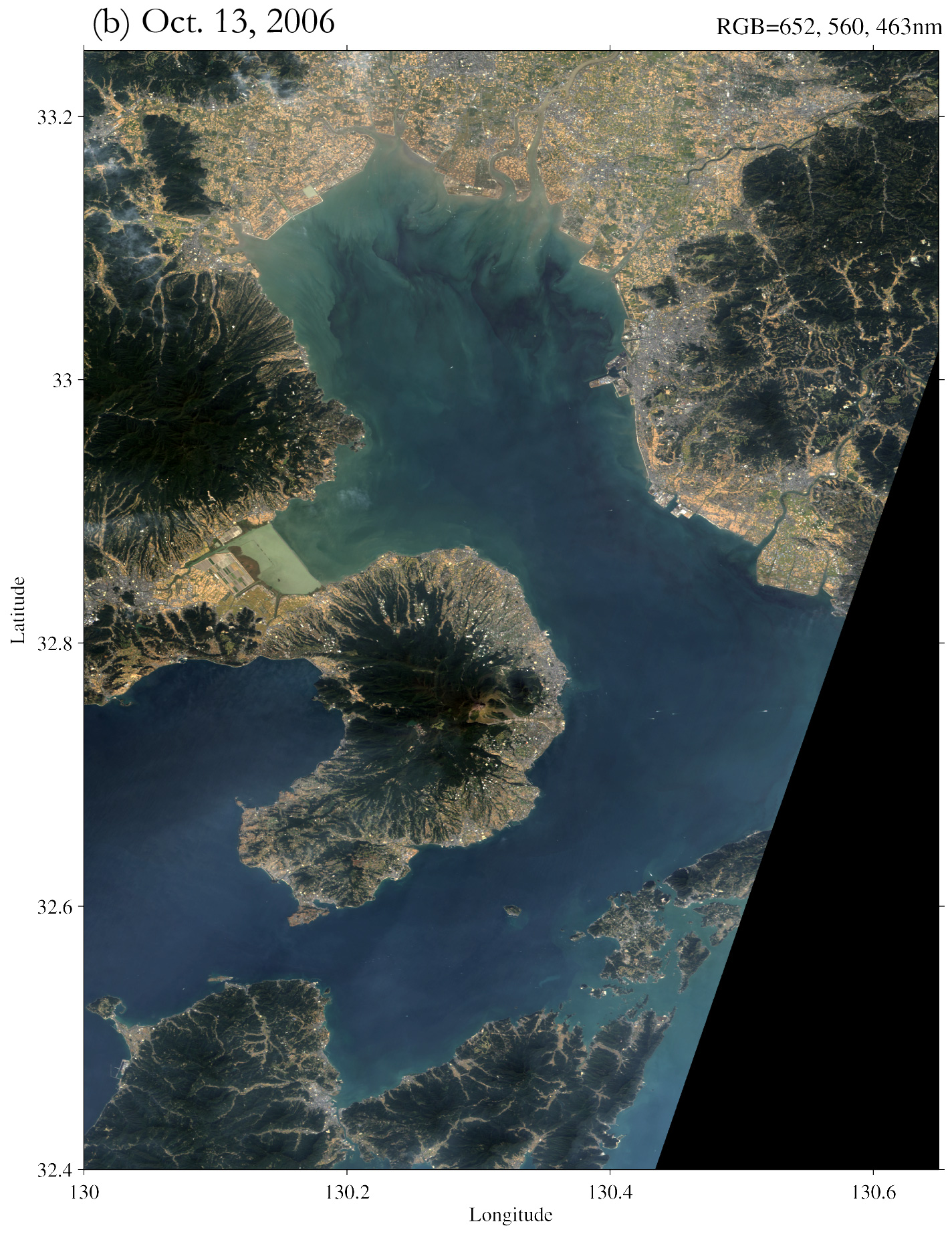Fig.1: RGB images of the Ariake Sea on Oct. 13 in 2006 by AVNIR-2