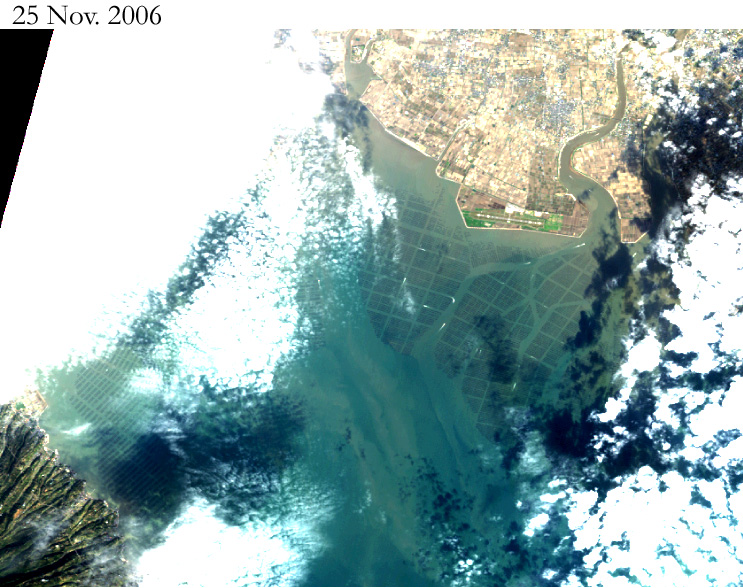 Fig.5: RGB images of the northern Ariake Sea on Nov. 25, 2006 by AVNIR-2 (true color image)