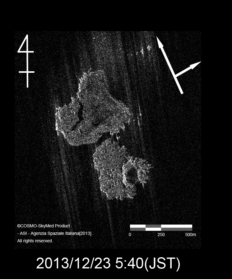 }2:COSMO-SkyMedɂ鐼Vt߂2013N1223ϑ摜B摜E͉̒qisAZ̓r[Ǝ˕\