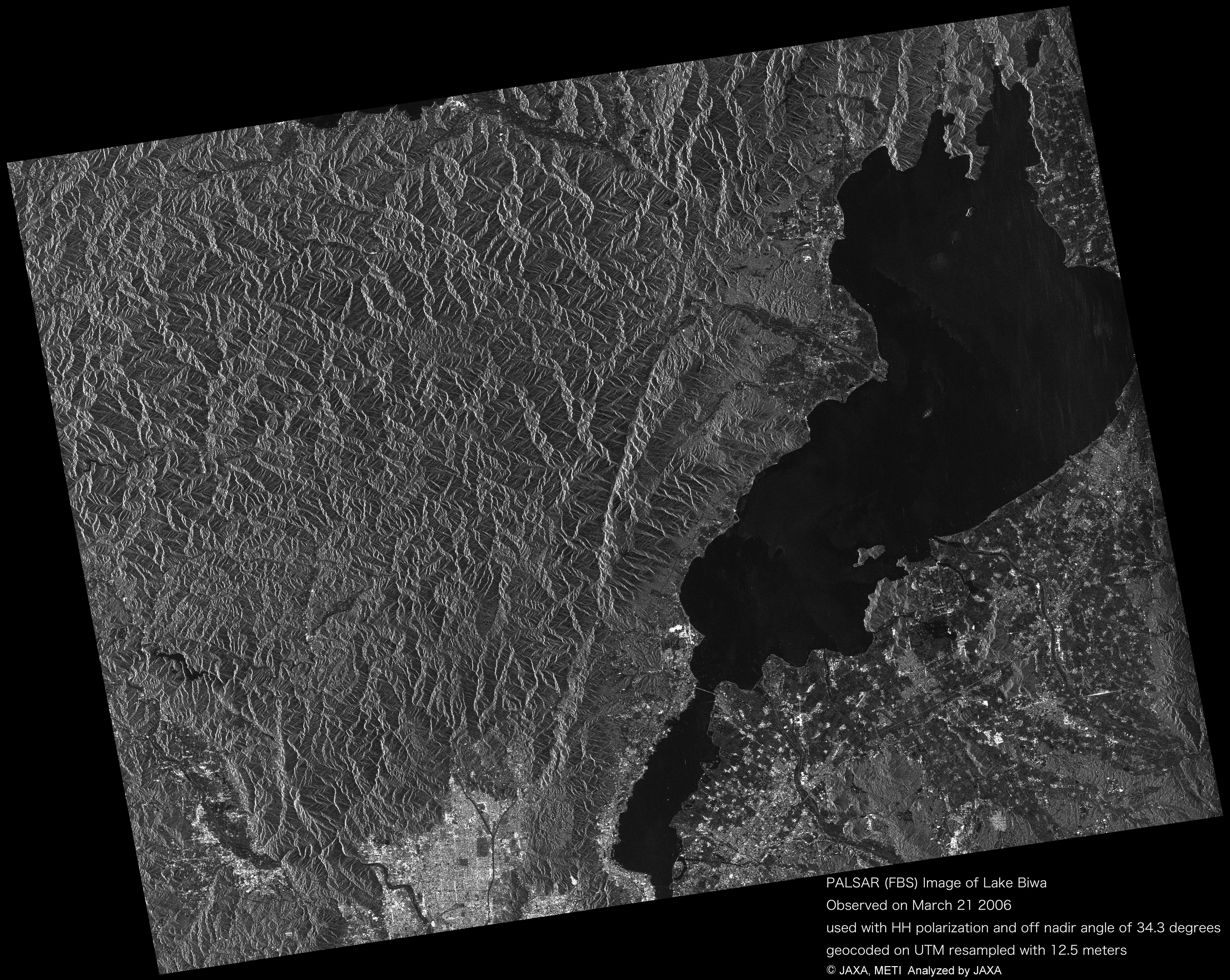 Lake Biwa observed by the PALSAR on Mar.21, 2006(JST).