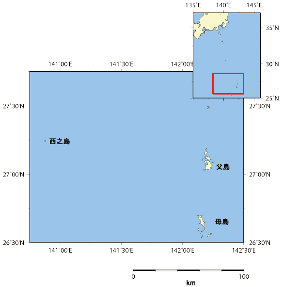 図1:小笠原諸島（父島・母島）及び西之島の位置図