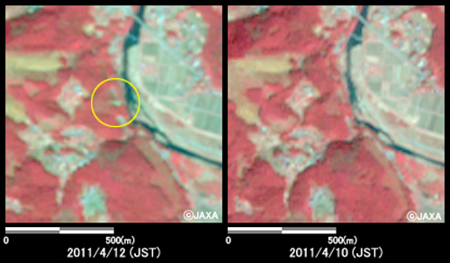 }3:ϑZpquvڃZTAAuj[Ec[Ŋϑꂽ킫s암t߂̗lq(1km~1km̃GAA}: ]k2011N412AE}: ]kO2011N410)