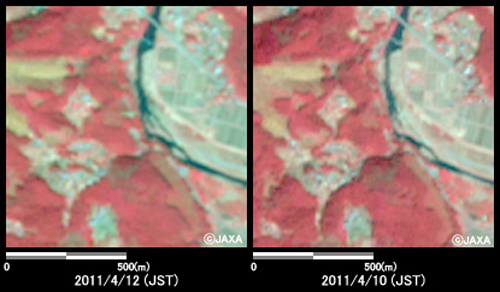 }3:ϑZpquvڃZTAAuj[Ec[Ŋϑꂽ킫s암t߂̗lq(1km~1km̃GAA}: ]k2011N412AE}: ]kO2011N410)