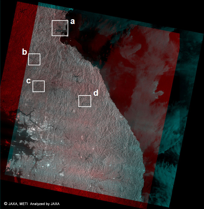 }1:NPALSAR ScanSAR 2̃J[摜 (RF2007N811, G,BF2007N725)
