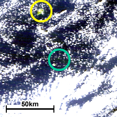 図4: 2011年12月31日観測Terra画像による福徳岡ノ場付近