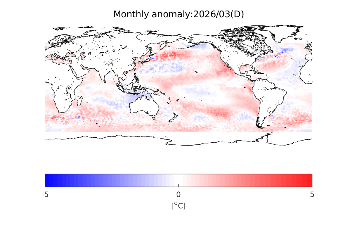 SST observation image by AMSR3 (average of descending orbits from August 15-17, 2025). Light gray areas over the ocean indicate missing data due to strong rain or wind.