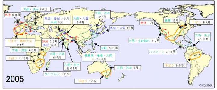 主な気象災害分布 2005年