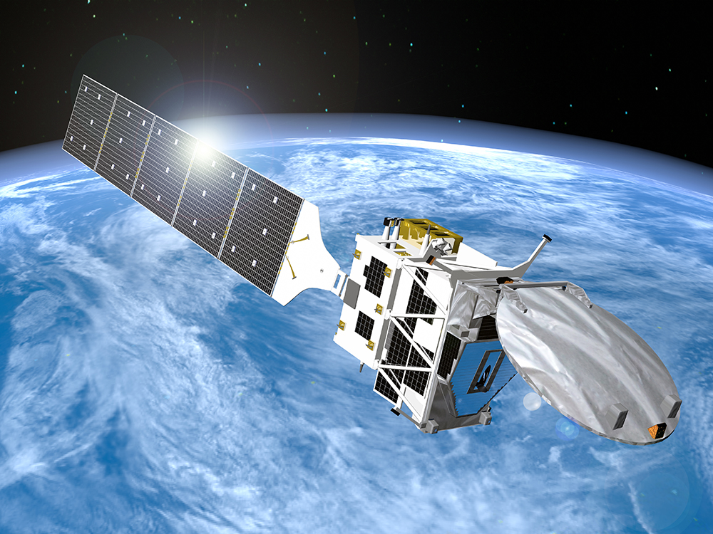 EarthCARE衛星。4つのリモートセンシング装置を搭載し、日本と欧州で進められる国際共同衛星ミッション