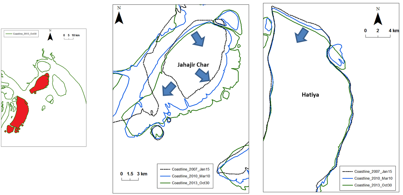 Jahajir Char Island and North Hatiya Island: Historical Coast Line, Erosion and accretion rates