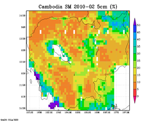 Soil Moisture distribution by AMSR-E + LDAS-UT, Monthly Average (Feb., 2010)