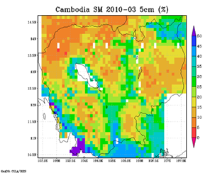 Soil Moisture distribution by AMSR-E + LDAS-UT, Monthly Average (Mar., 2010)