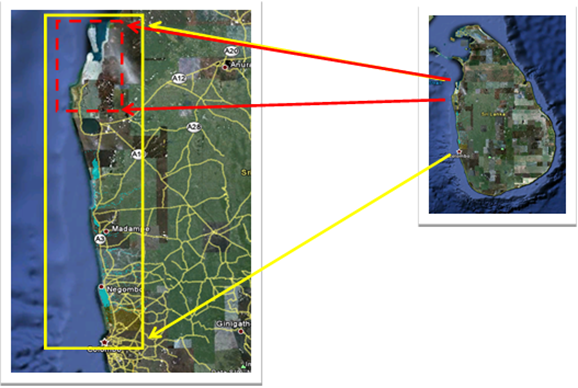 Study Area of Sri Lanka / Kalpitiya coastal area, entire west coast of the country