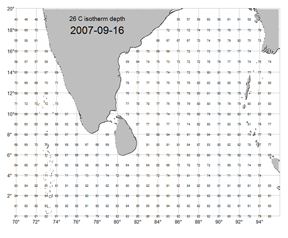 Predicted isotherm depth map of Indian Ocean (2007-09-16)