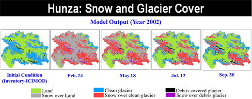 Hunza: Snow and Glcier Cover - Model output (Year 2002)