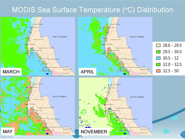 MODIS Surface Temperature (°C) Distribution on March, April, May and November