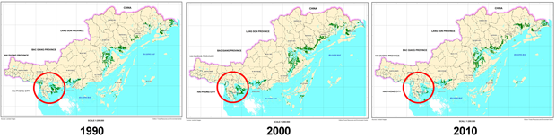Mangrove Forest Map on Landsat data of Quang Ninh province on 1990, 2000, 2010