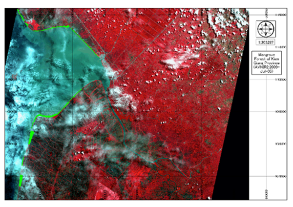 Mangrove Forest of Kien Giang province on ALOS AVNIR-2 in 2010