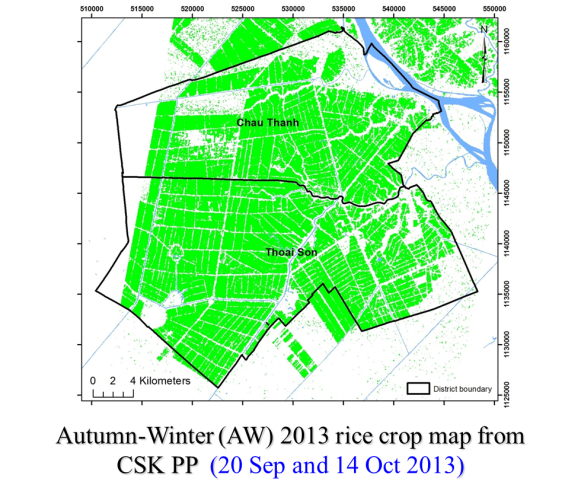 Autumn - Winter (AW) 2013 rice crop map from CSK PP (Sep. 20, and Oct. 14, 2013)