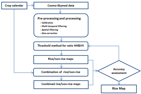 Methods used for rice/non-rice mapping using multi-temporal CSK radar imagery
