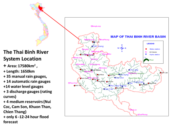 Study Area of "Utilizing Satellite Data, Numerical Rainfall Forecasts, Combining with Ground Observations in Flood Forecasting for the Thai Binh River, Vietnam"