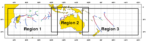 South Indian Ocean and South Pacific