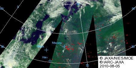 2010年8月5日に観測したロシアに広がる森林火災の煙
