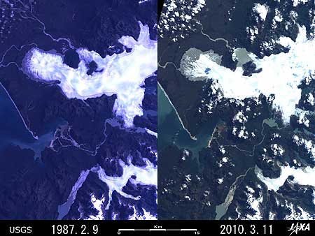 サン・キンティン氷河及びベニート氷河の後退