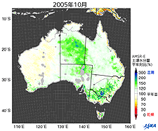 オーストラリアの土壌乾湿分布(2005年)