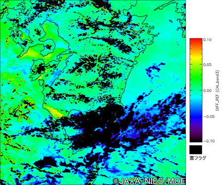 CAIバンド3反射率差分画像（差分＝2013/08/10の反射率−2013/08/19の反射率)