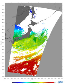 Terra/MODISによって観測された2012年5月4日の海面水温