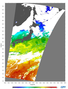 Terra/MODISによって観測された2005年4月28日の海面水温