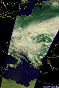 TANSO-CAIにより観測されたバルカン半島上空の雲画像