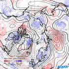 北極域の夏期曇天率および500hPa高度の偏差の分布2012年6-8月平均