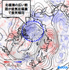 北極域の夏期曇天率および500hPa高度の偏差の分布2013年6-8月平均