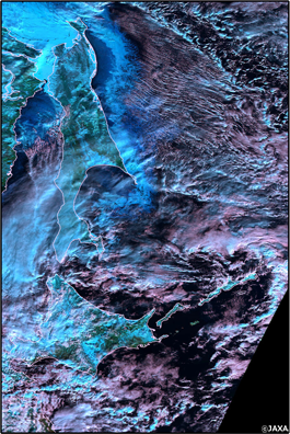 しきさいが1月6日に撮影したオホーツク海周辺の疑似カラー画像