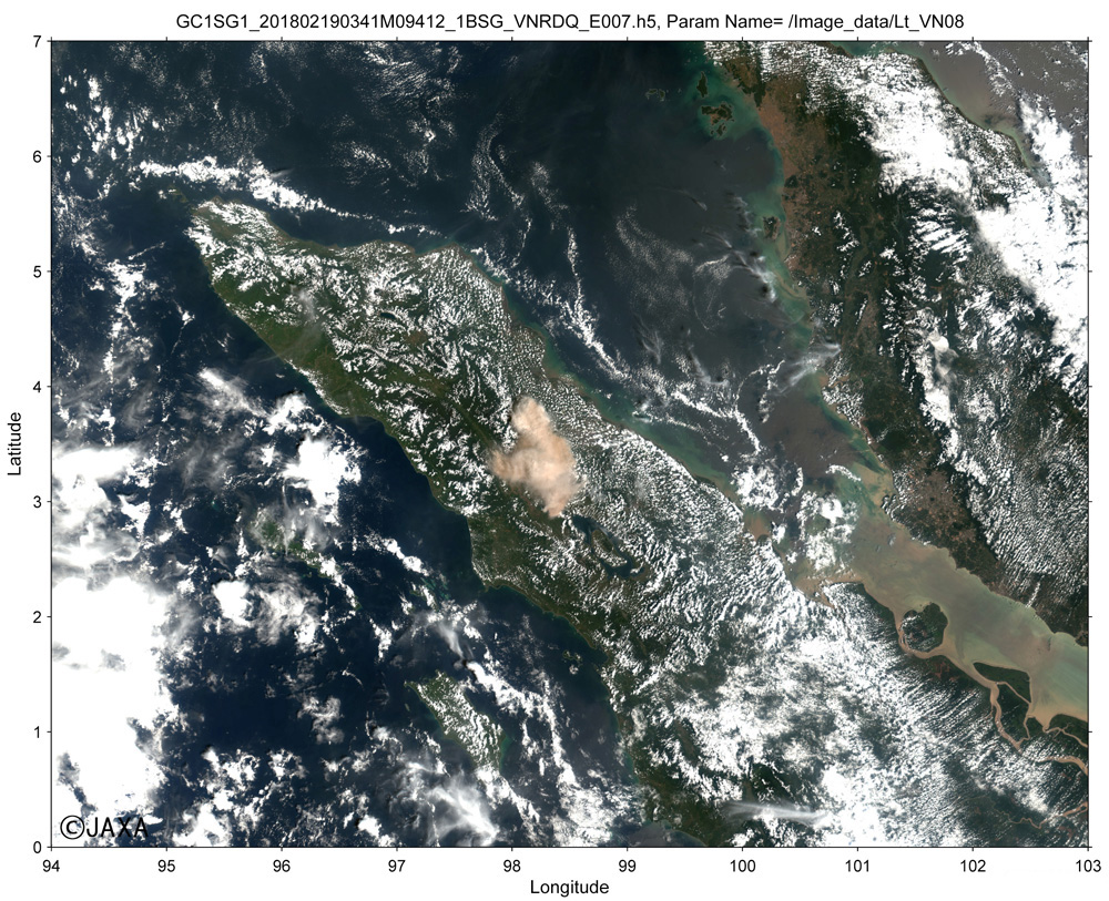 しきさい が捉えたインドネシア スマトラ島シナブン山の噴煙 地球が見える Jaxa 第一宇宙技術部門 地球観測研究センター Eorc