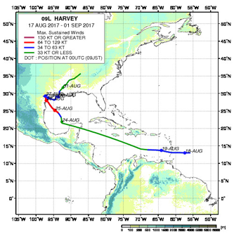 ハリケーン・ハービー進路図