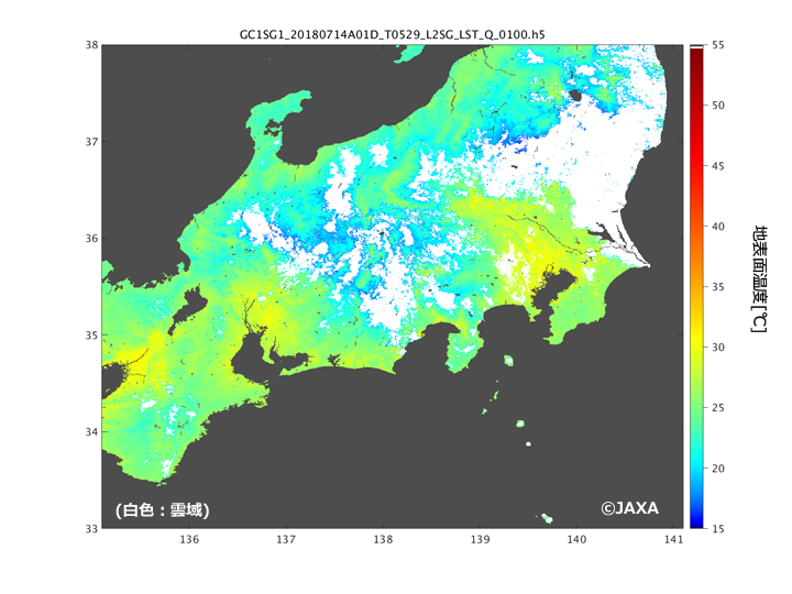 2018年7月14日の22:30頃に観測された11µmの輝度温度。