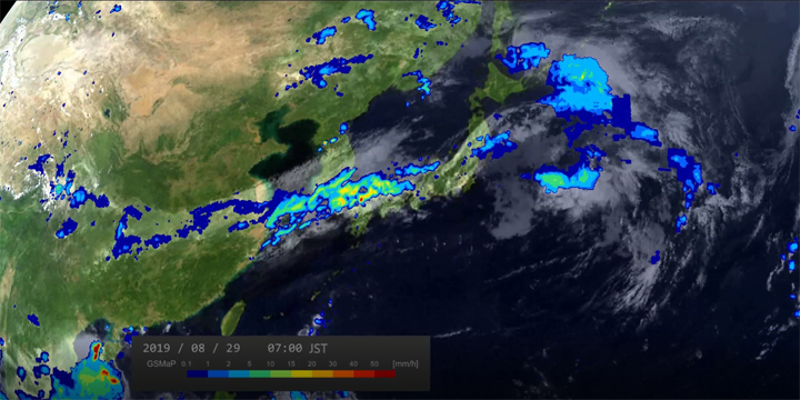 2019年8月25日08時から8月29日7時（日本時間）の衛星全球降水マップ（GSMaP）による雨の時間変化