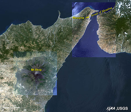 The Strait of Messina and Mt. Etna