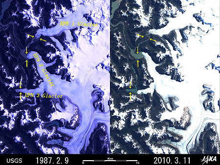 Retreat of HPN 1, 2 and 3 Glaciers