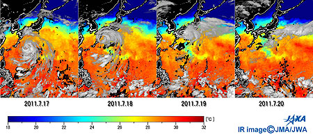 Sea areas where the sea surface temperature dropped